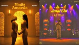 Lado a lado: as capas de divulgação de 'Magia amarela, de Duda Beat e Juliete, e 'AmarElo', de Emicida