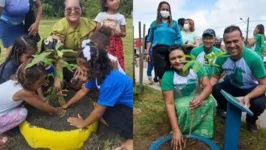 Momento em que os alunos e população realizavam o plantio das árvores