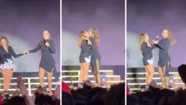 Ivete Sangalo e Daniela Mercury subiram ao palco e trocaram beijo.