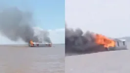 Barco pegou fogo e explodiu no meio do rio e passageiros tiveram que ser resgatados por outras embarcações