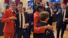 O atacante Eden Hazard, astro da seleção belga, fez questão de pedir fotos com Luva de Pedreiro e  seus filhos durante a noite da Bola de Ouro 2023.