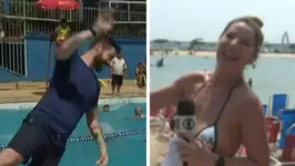 Repórteres da globo aproveitam o calor para se refrescar ao vivo.