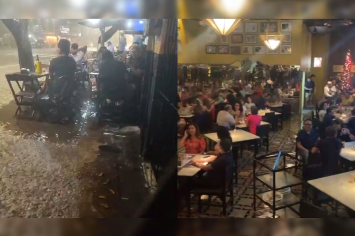 Vídeo: chuva provoca inundação em restaurantes de Belém