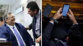 Senador ainda foi flagrado abraçando e sorrindo para Dino