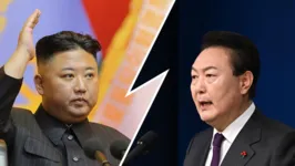 O líder norte-coreano Kim Jong-un (à esquerda) e o presidente sul-coreano Yoon Seok-yeol (à direita) parecem imersos numa espiral de tensões crescentes.