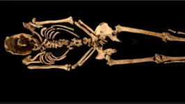 Esqueleto 4926, o homem crucificado, encontrado em um dos cemitérios romanos desenterrados na vila de Fenstanton.