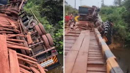 O caminhão tombou para o rio abaixo da ponte