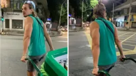 O ator Daniel Erthal vendendo cerveja no Rio de Janeiro.