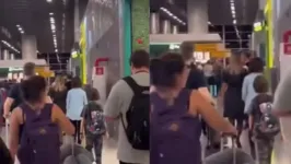 Sandy e Lucas Lima no aeroporto de Guarulhos, em São Paulo