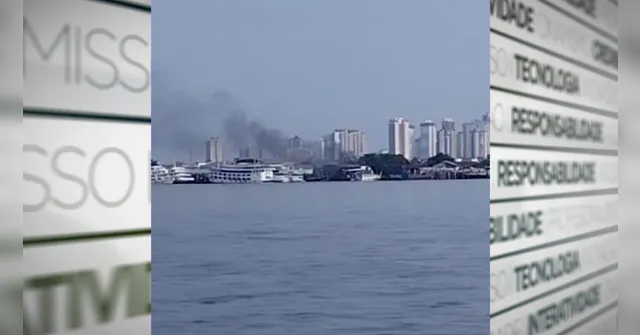 Imagem ilustrativa da notícia Vídeo: embarcação pega fogo em porto em Belém