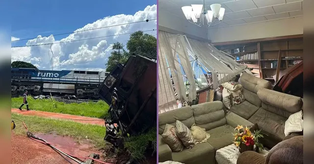 Imagem ilustrativa da notícia Trem descarrila e atinge casa após colidir com caminhão 