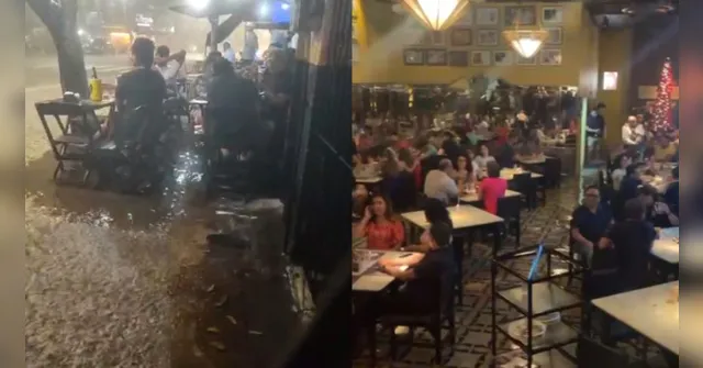 Imagem ilustrativa da notícia Vídeo: chuva provoca inundação em restaurantes de Belém