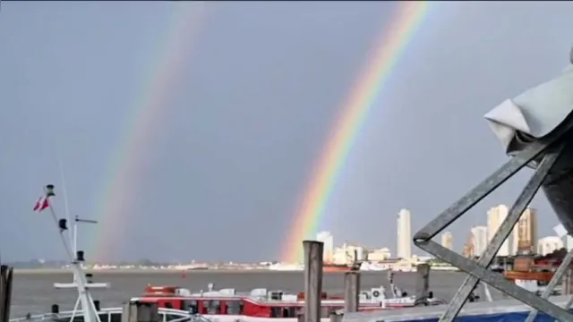 Imagem ilustrativa da notícia Vídeo: arco-íris duplo encanta final de tarde em Belém