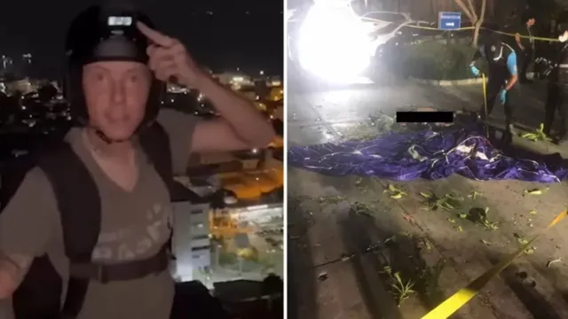 Imagem ilustrativa da notícia Vídeo: paraquedas falha e homem morre ao saltar de edifício
