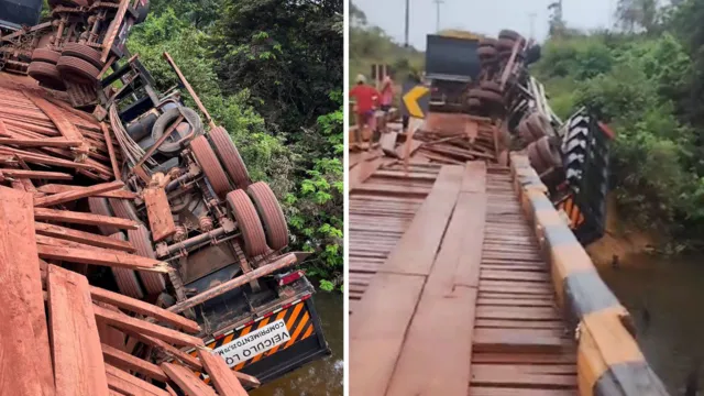 Imagem ilustrativa da notícia Ponte desaba e caminhão cai no rio em cidade do Pará