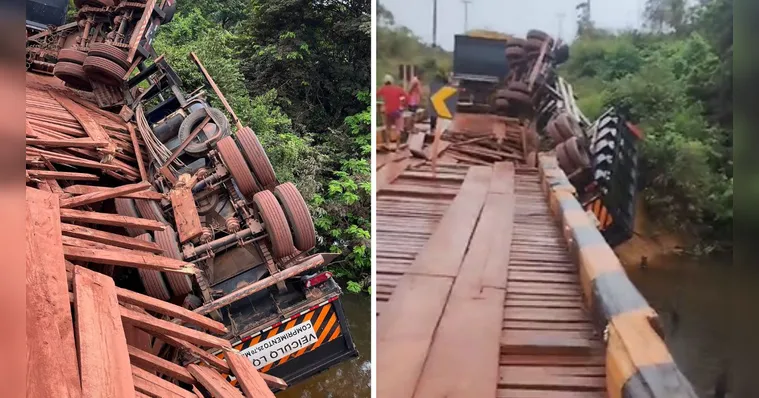 Imagem ilustrativa da notícia Ponte desaba e caminhão cai no rio em cidade do Pará