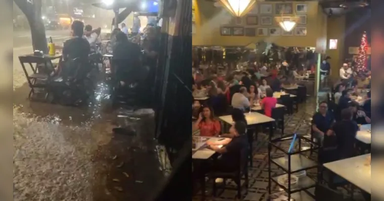 Imagem ilustrativa da notícia Vídeo: chuva provoca inundação em restaurantes de Belém