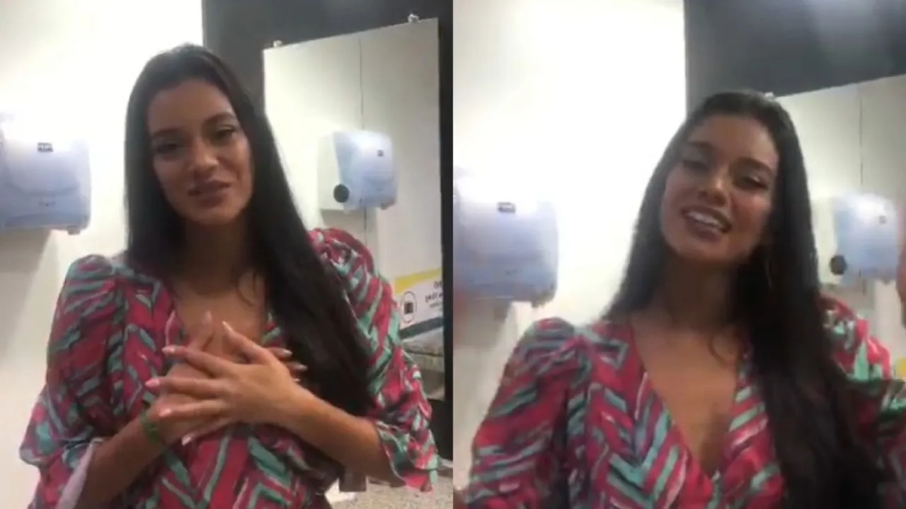 Alane Dias gravou vídeo para fãs dentro do banheiro do Aeroporto de Belém