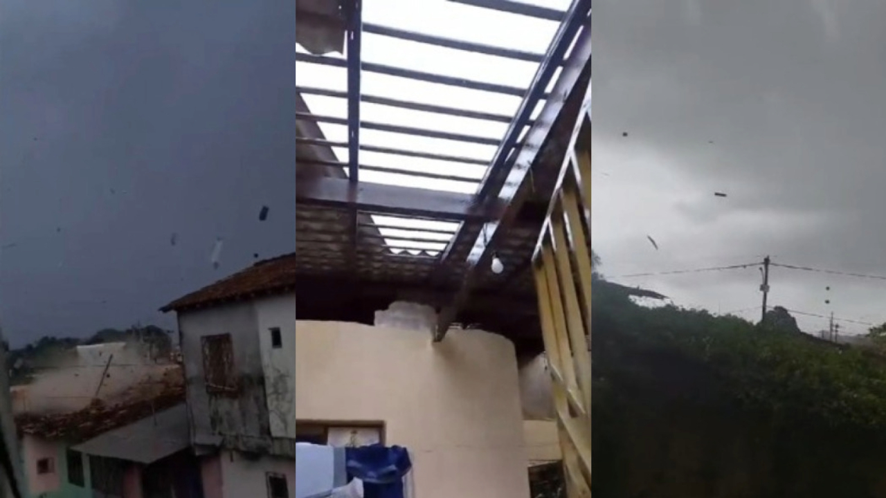 Estragos provocados pelo vendaval no bairro do Icuí foram registrados por moradores na tarde desta segunda (13)