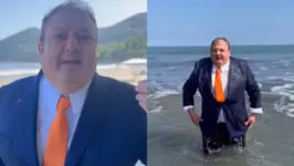 Erick Jacquin usou terno para tomar banho na praia e ironizar vestimentas de clientes de seu restaurante