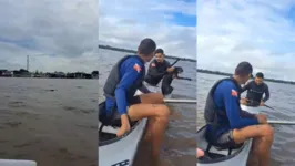 Cachorro foi encontrado nadando no meio do Rio Guamá, em Belém.