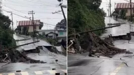 Rua desmorona em Gramado