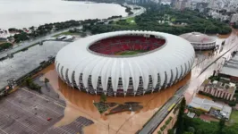 Imagem de drone da região do Estádio Beira-Rio, no bairro Menino Deus, em Porto Alegre.