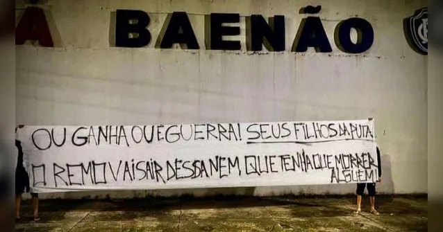 Imagem ilustrativa da notícia Protesto de torcedores do Remo tem faixa com ameaça de morte