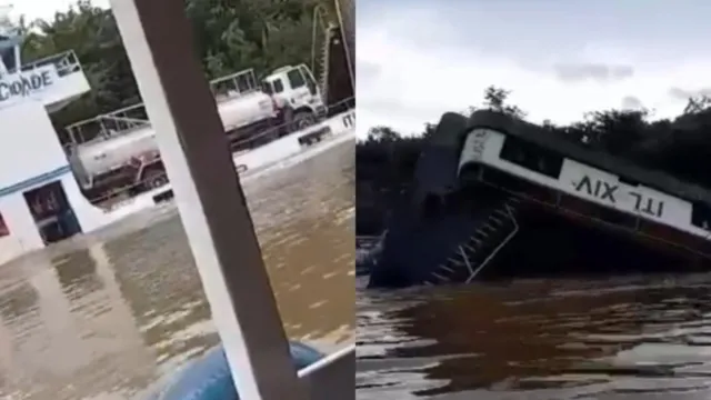 Imagem ilustrativa da notícia Vídeo: balsa que levava caminhão-tanque afunda no Marajó