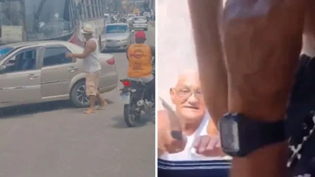 Imagem ilustrativa da notícia Vídeo: idoso ameaça motorista de ônibus com terçado