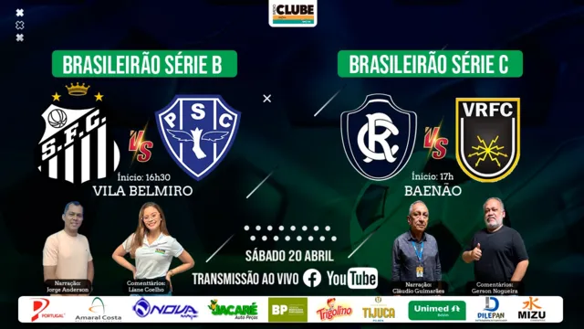 Imagem ilustrativa da notícia Ao vivo na Rádio Clube: Santos x Paysandu e Remo x Voltaço