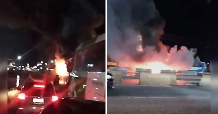 Imagem ilustrativa da notícia Vídeo: ônibus pega fogo na BR-316 em Ananindeua