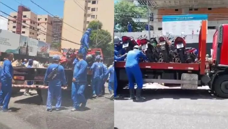 Imagem ilustrativa da notícia Vídeo: operários retiram motos de cima de guincho em Belém
