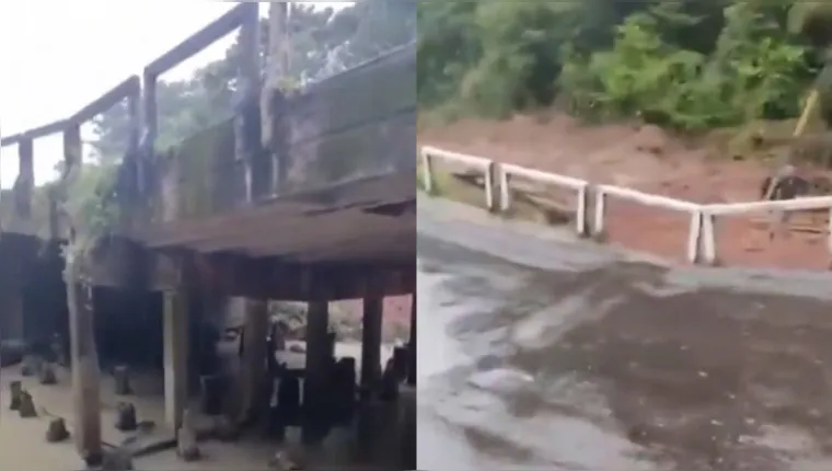 Imagem ilustrativa da notícia Vídeo: ponte cede na PA-140 e interdita rodovia em Bujaru