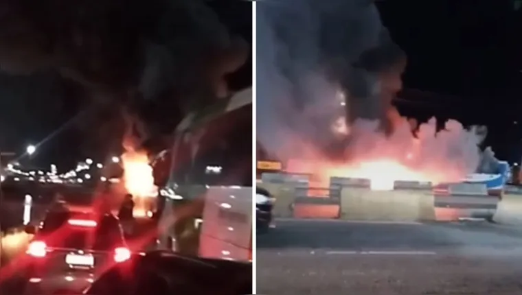 Imagem ilustrativa da notícia Vídeo: ônibus pega fogo na BR-316 em Ananindeua