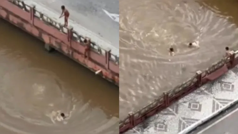 Imagem ilustrativa da notícia Calorão faz jovens tomarem banho no canal da Doca, em Belém