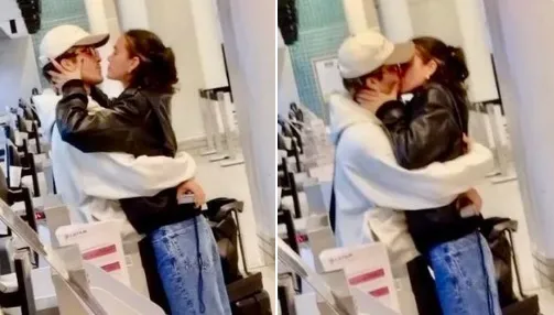 Bruna e João trocam carinhos e beijos em público