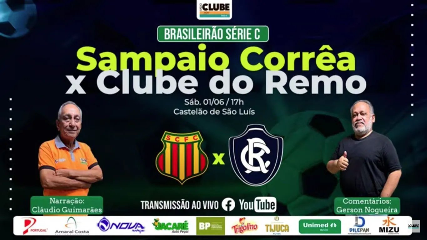 A Rádio Clube do Pará, FM 104.7 transmite a partida entre Sampaio e Remo ao vivo neste sábado (1º).