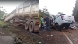 Caminhonete e carreta bitrem colidiram de frente em trecho da BR-163