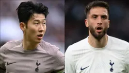 A esquerda, o capitão do Tottenham, o sul-coreano Son Heung-min e a direita  o meia do time, Rodrigo Bentancur.