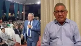 Ao público, na foto à esquerda, disse que autismo é coisa do demônio. À direita, vídeo em que diz ter sido mal interpretado