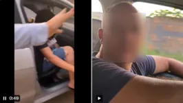 O momento em que o jovem sai do carro do homem e é chamado de "gatinho" pela mulher traída