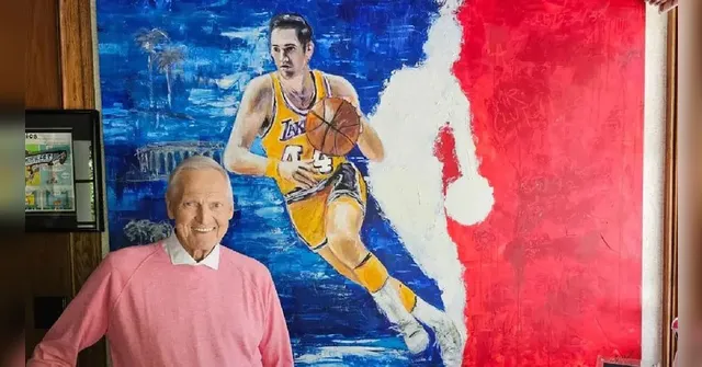 Imagem ilustrativa da notícia Morre Jerry West, lenda dos Lakers e silhueta da logo da NBA