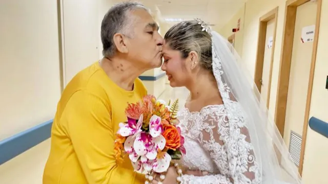 Imagem ilustrativa da notícia Vestida de noiva, filha surpreende pai internado no Pará