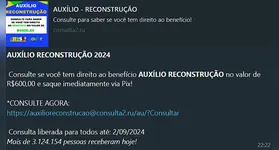 Um desses golpes está circulando em grupos de WhatsApp, e outras redes sociais, principalmente no sul e sudeste paraense