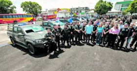 Helder e Hana com as forças de segurança do Para. Parceria com o Governo Federal garantiu ao Estado equipamentos importantes para garantir a paz e tranquilidade aos paraenses