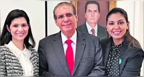 O senador Jader Barbalho com Flávia Marçal e Nayara Barbalho.