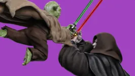 "Reviva o confronto épico entre o Mestre Jedi e o Lorde Sith com a estatueta exclusiva Yoda vs. Imperador Palpatine da Iron Studios, disponível apenas na CCXP24 em edição limitada."