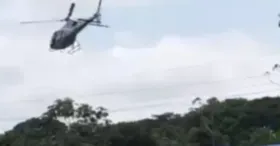 Helicóptero do Graesp sobrevoou áreas de Marituba em busca de suspeitos de ato ilícito em sítio da prefeita de Marituba, Patrícia Alencar