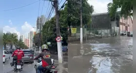 O trânsito foi prejudicado por conta da cheia na via